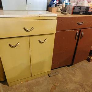 lot 5141 image: Vintage 70s Style Metal  & Wood Cabinets
