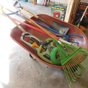 lot 5250 image: Wheel Barrow &  Garden Tools. (9)