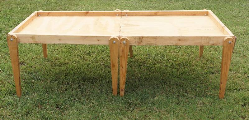 lot 6042 image: Folding Wooden Platform - Could be used as a raised garden bed, play table for trains or cars - use your imagination on this one See photos for measurements