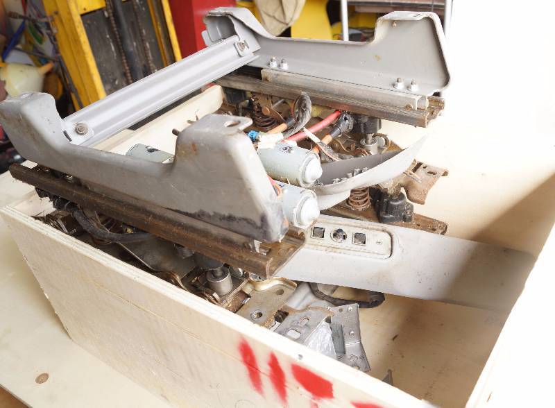 lot 6151 image: Electric Seat Bases with Motors and controls for Chevy Astro Van - with wooden box as shown - Great for Robotics