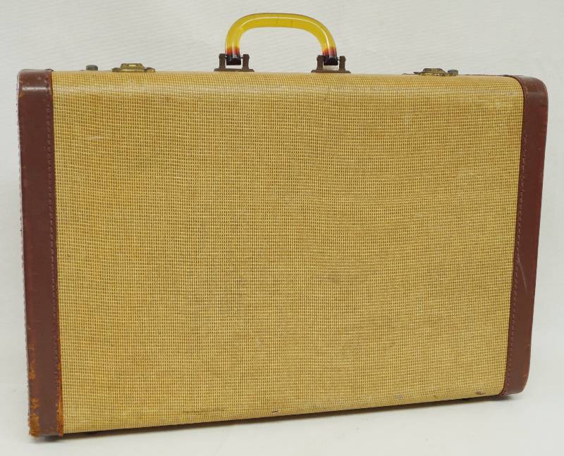 lot 5001 image: Antique Suitcase - Nice Shape - See photos - 14.5 tall x 21 wide x  7 deep - Latches work good