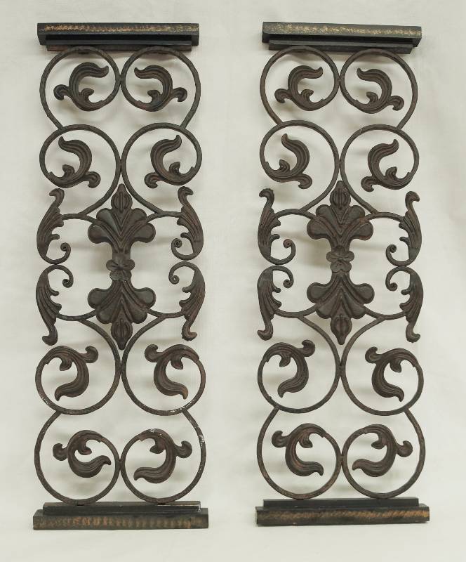 lot 6067 image: Pair of Beautiful metal and wood wall accent pieces - Scroll and Floral Modern Design - Nice See photos for measurements