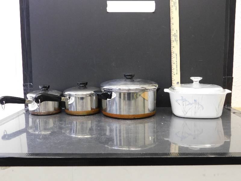 lot 9007 image: Revere Ware Pot Set with Lids.  Oven  Table  Dishwasher Bakeware with Lids.