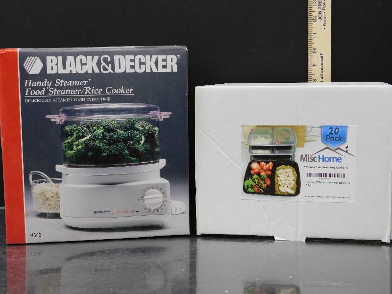 lot 9015 image: B&D Food Steamer Rice Cooker.  20 Pack Reusable 3 Compartment Meal Prep Containers.