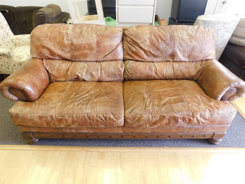 lot 9044 image: 74 L, 44 D, 40 Tall - Schnadig Purposely Distressed Leather Couch