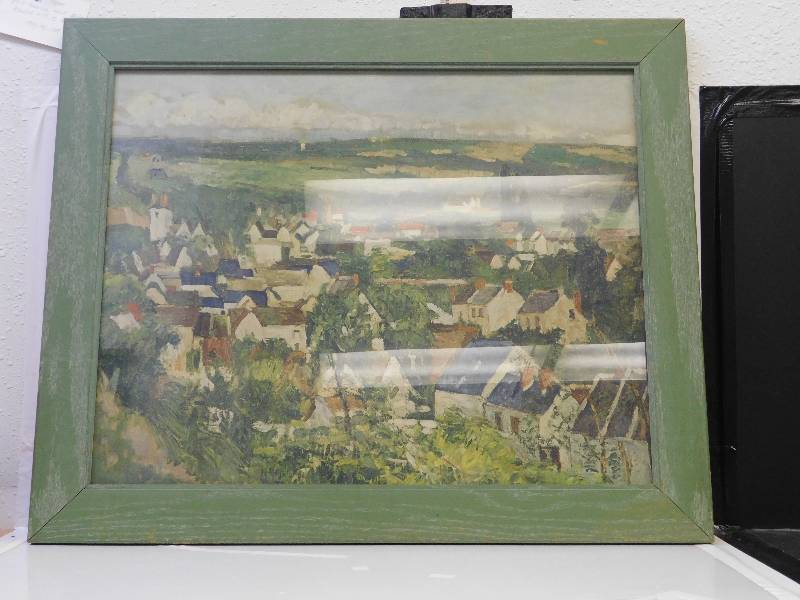 lot 9073 image: Paul Czanne French, 1839-1906 Village Panorama Print in Green Wooden Frame
