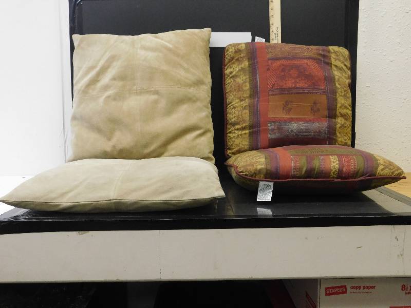 lot 9074 image: Two Micro-Fiber Leather Couch Throw Pillows and two Croscill