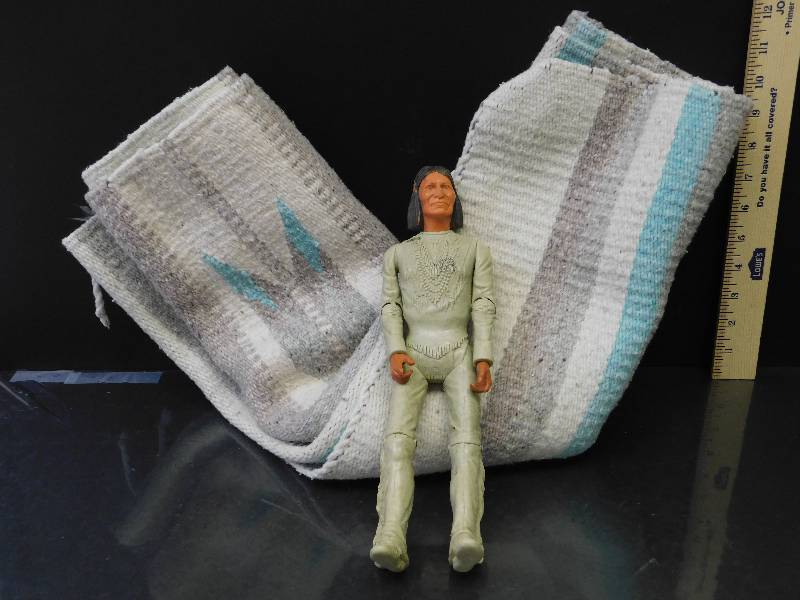 lot 9081 image: Vintage 1970s Marx Best Of The Johnny West Chief Cherokee Figure  57 x 27 Indian Inspired Floor Rug.