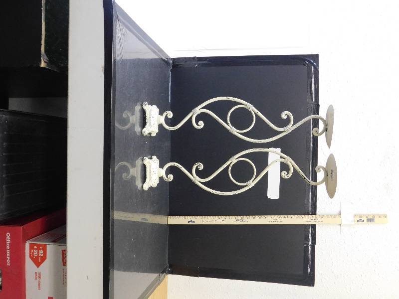 lot 9099 image: 25 Tall Matching Distressed Wrought Iron Candle Holders.