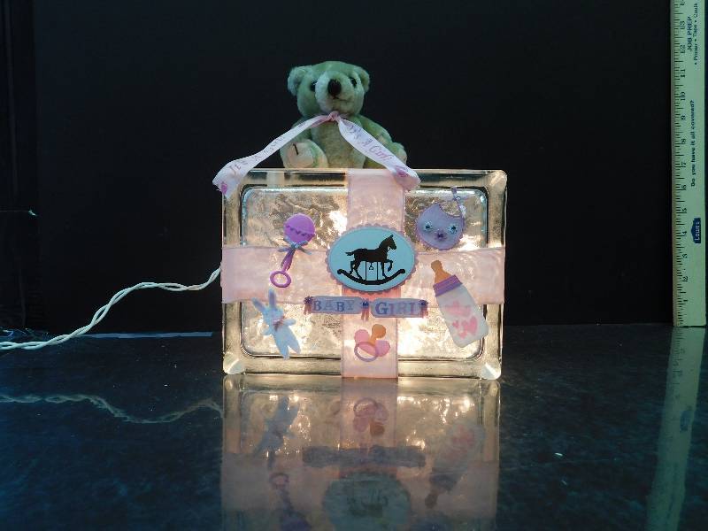lot 9101 image: All Glass Cube Transparent Nightlight. Custom Made. It�s a Girl Newborn Gift.