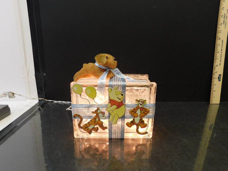 lot 9102 image: All Glass Cube Transparent Nightlight. Custom Made. It�s a Boy Newborn Gift.