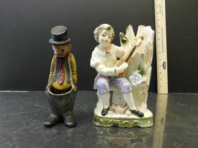 lot 9106 image: 2 Antique Fairy Garden or Desktop Ceramic Flower Pots.