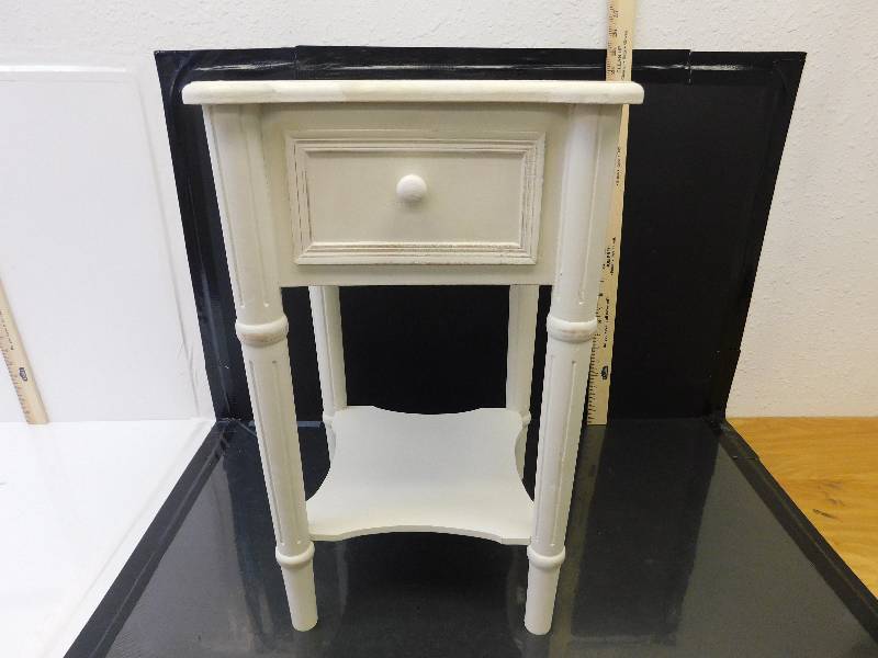 lot 9131 image: 23 T, 14 x 14. Hand-Made  Hand Painted.  Phone Book Table w Drawer.