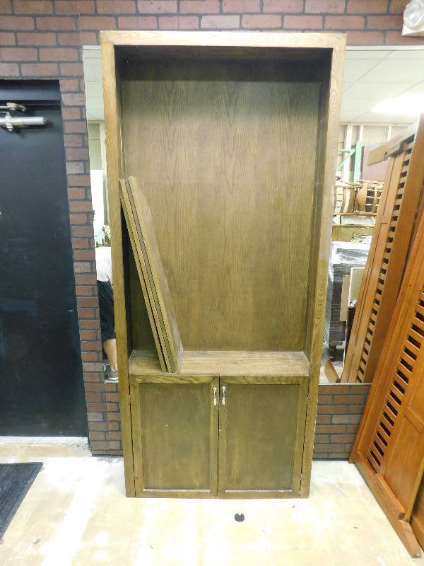 lot 9210 image: 81 T, 40 W, 12 D.  Pinewood Bookshelf w Cabinet Doors.