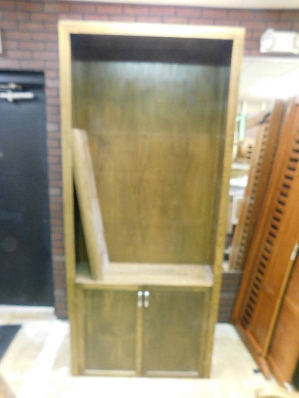 lot 9211 image: 81 T, 40 W, 12 D.  Pinewood Bookshelf w Cabinet Doors.