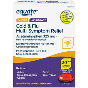 lot 1977 image: Equate Cold and Flu Multi-Symptom Relief Fever Reducer Throat Remedies Nasal Decongestant Gels 24 Count