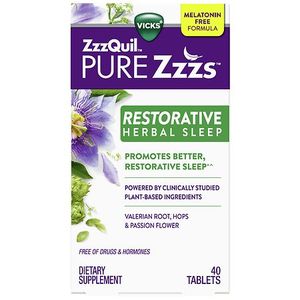 lot 1981 image: Vicks PURE Zzzs Restorative Herbal Sleep Melatonin Free Sleep Aid Dietary Supplement 40 Tablets