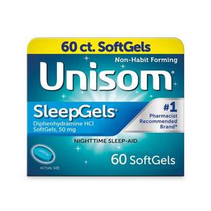lot 2382 image: Unisom SleepGels Nighttime Sleep-Aid SoftGels - Diphenhydramine HCl - 60ct