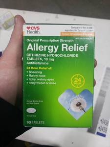 lot 2458 image: CVS Allergy Relief 30 CT EACH CETIRIZINE HYDROCHLORIDE 10MG -24H&nbsp