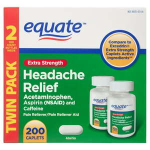 lot 2599 image: Equate Extra Strength Headache Relief Caplets 250 mg 100 Count Twin Pack