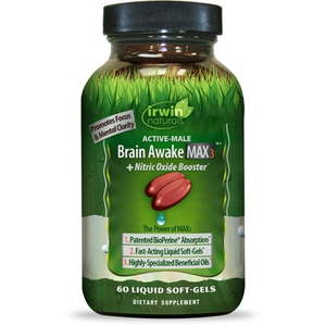 lot 2615 image: Irwin Naturals - Brain Awake Max3  Nitric Oxide Booster - 60 Liquid Softgels