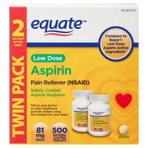 lot 2618 image: Equate Adult Low Dose Aspirin Safety Coated Tablets 81 mg 500 Count 2 Pack