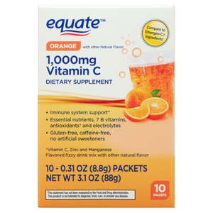 lot 2662 image: Equate 1000mg Vitamin C Powder Mix for Immune Support Orange 3.1 oz 5 Count