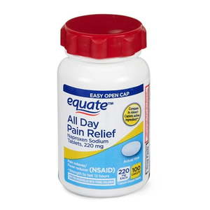 lot 3196 image: Equate All Day Pain Relief Naproxen Sodium Caplets, 220 mg, 100 Count