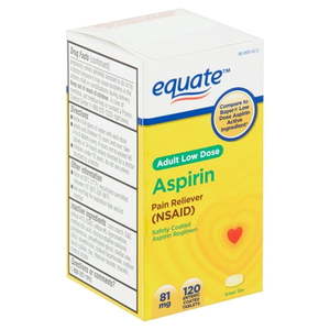 lot 6215 image: Equate Adult Low Dose Aspirin Enteric Coated Tablets, 81 mg, 120 count