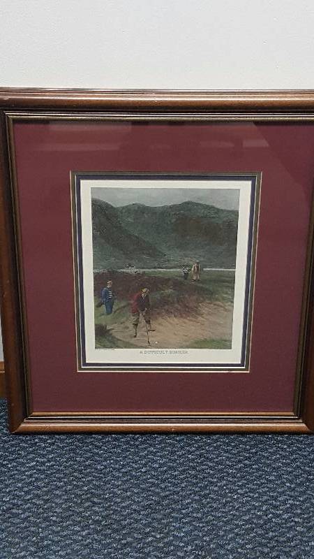 lot 1019 image: Douglas Adams - A Difficult Bunker 1894 Fine Art Lithograph Print Golf Framed Matted