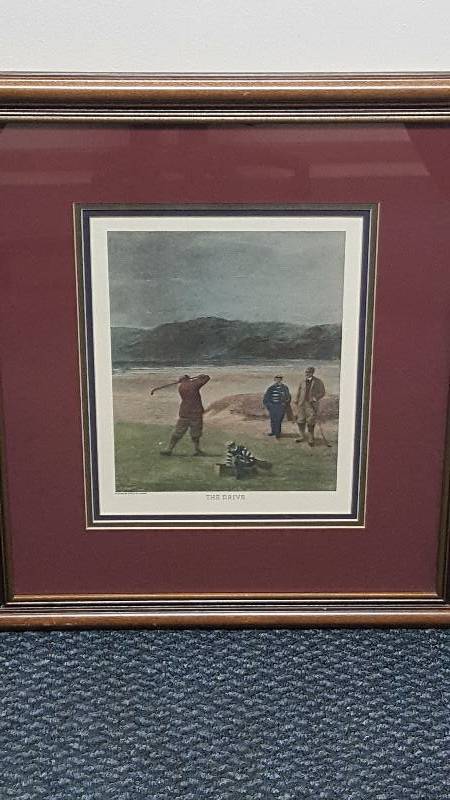 lot 1021 image: Douglas Adams - The Drive 1894 Fine Art Lithograph Print Golf Framed Matted