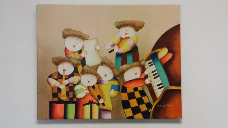 lot 1030 image: Joyce Roybal Original Oil Painting on Canvas 20 x 16 Children Playing Music