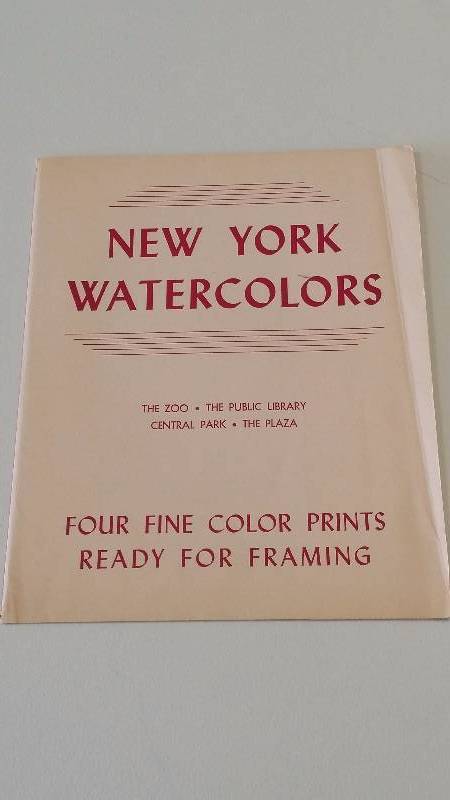 lot 1036 image: 1958 New York Watercolors Donald Art Co. Artist Clarke Lithographs Central Park Plaza Library Zoo 11 x 14