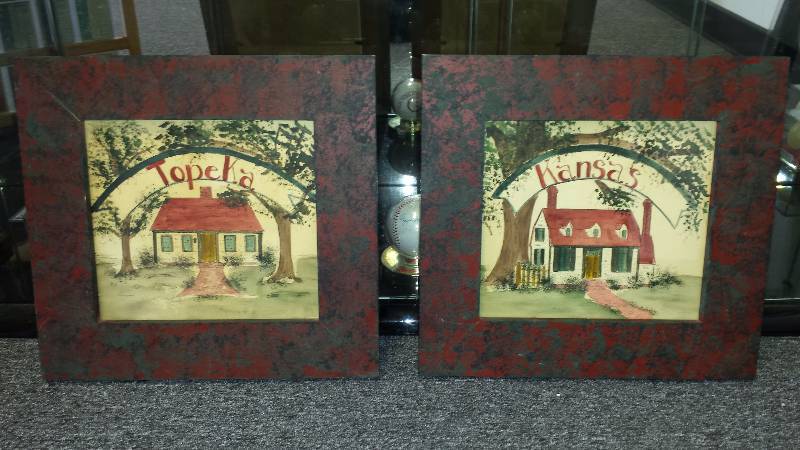 lot 1025 image: Judy Karnes Kansas & Topeka Original Ink & Watercolor Painting Local Artist Framed 13 x 13