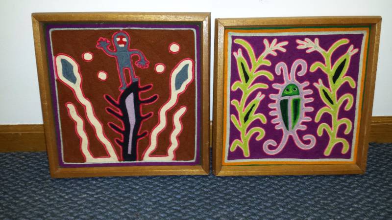 lot 1032 image: Vintage Fabian Goya Yarn Art Framed 1974 Tepic Mexico 12 x 12