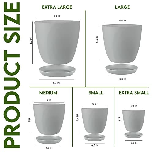 Utopia Home - Plant Pots Indoor with Drainage - 7/6.6/6/5.3/4.8 Inches Home  Deco