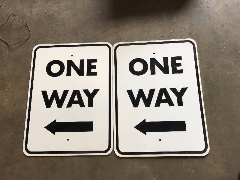 lot 105 image: 2 ONE WAY METAL SIGNS
