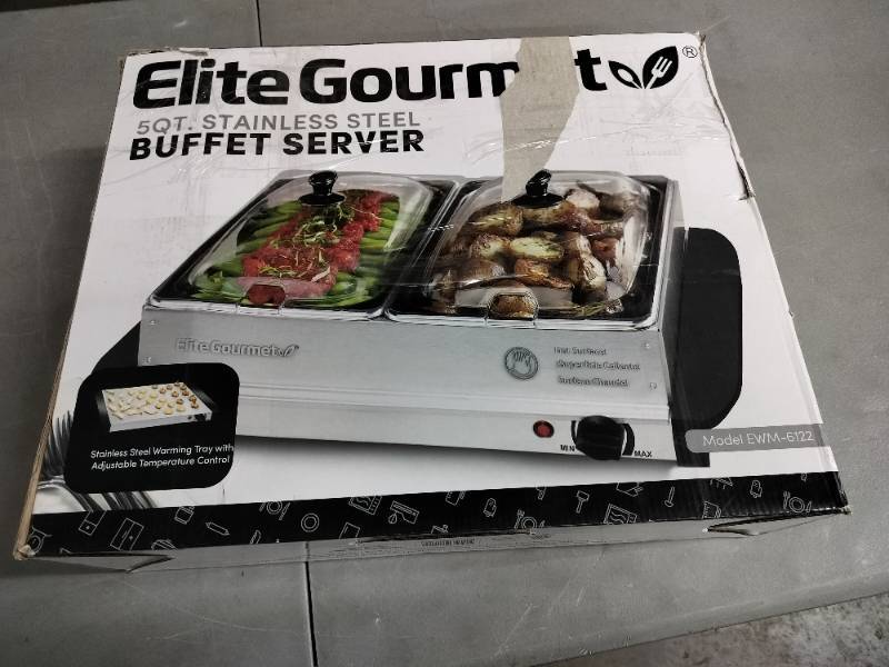 Elite Gourmet Ewm-6122 Dual Tray Buffet Server, Stainless Steel
