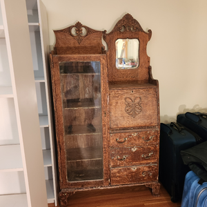 lot 1000 image: Antique secretary desk with display cabinet 70 x 38 x 12 (needs to be refinished)