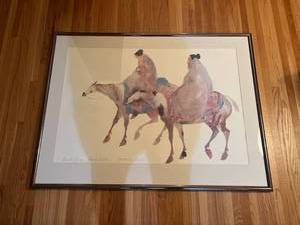 lot 1034 image: Native American watercolor wall art 44x43