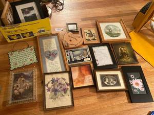 lot 1059 image: Framed art-Marriage, flower, teacher, religious