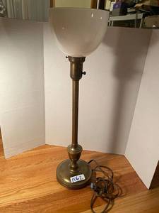 lot 1062 image: Brass deco lamp open globe - about 3 feet
