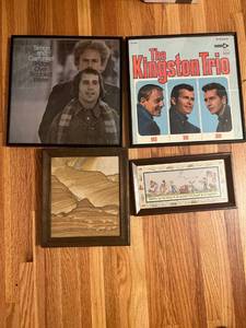 lot 1065 image: 2 framed album covers and framed art