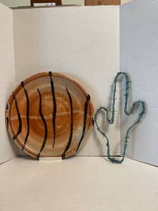 lot 1079 image: Large decorative pottery plate and Barbed wire cactus decoration