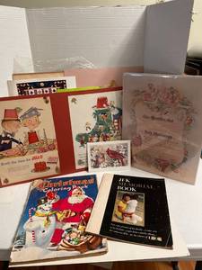 lot 1104 image: Vintage blank matrimony certificate, JFK memorial book, vintage Christmas coloring book, and various papers