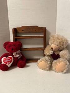 lot 1119 image: Wall shelf 15 inches tall, and 2 teddy bears