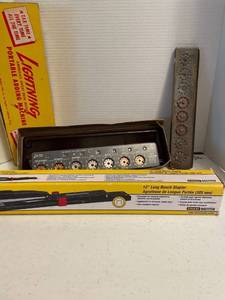 lot 1166 image: 12 inch long reach stapler and two vintage Addometer adding machines
