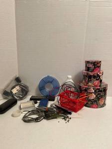 lot 1169 image: Decorative box set, alcohol, screws and washers in container, 6 foot VGA cable and more