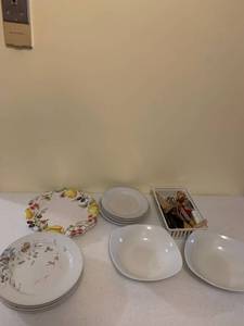 lot 1201 image: Misc plates, serving bowls and kitchen utensils