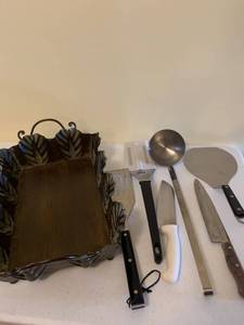 lot 1323 image: Utensils and metal basket